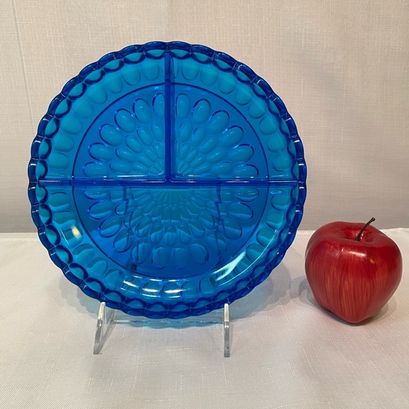 Fenton Art Glass Colonial Blue Thumbprint Divided Relish Dish Pre Logo 8.25" - Picture 3 of 7